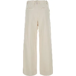 Beige pants with front pleats and Monile at the back in cotton blend for women
