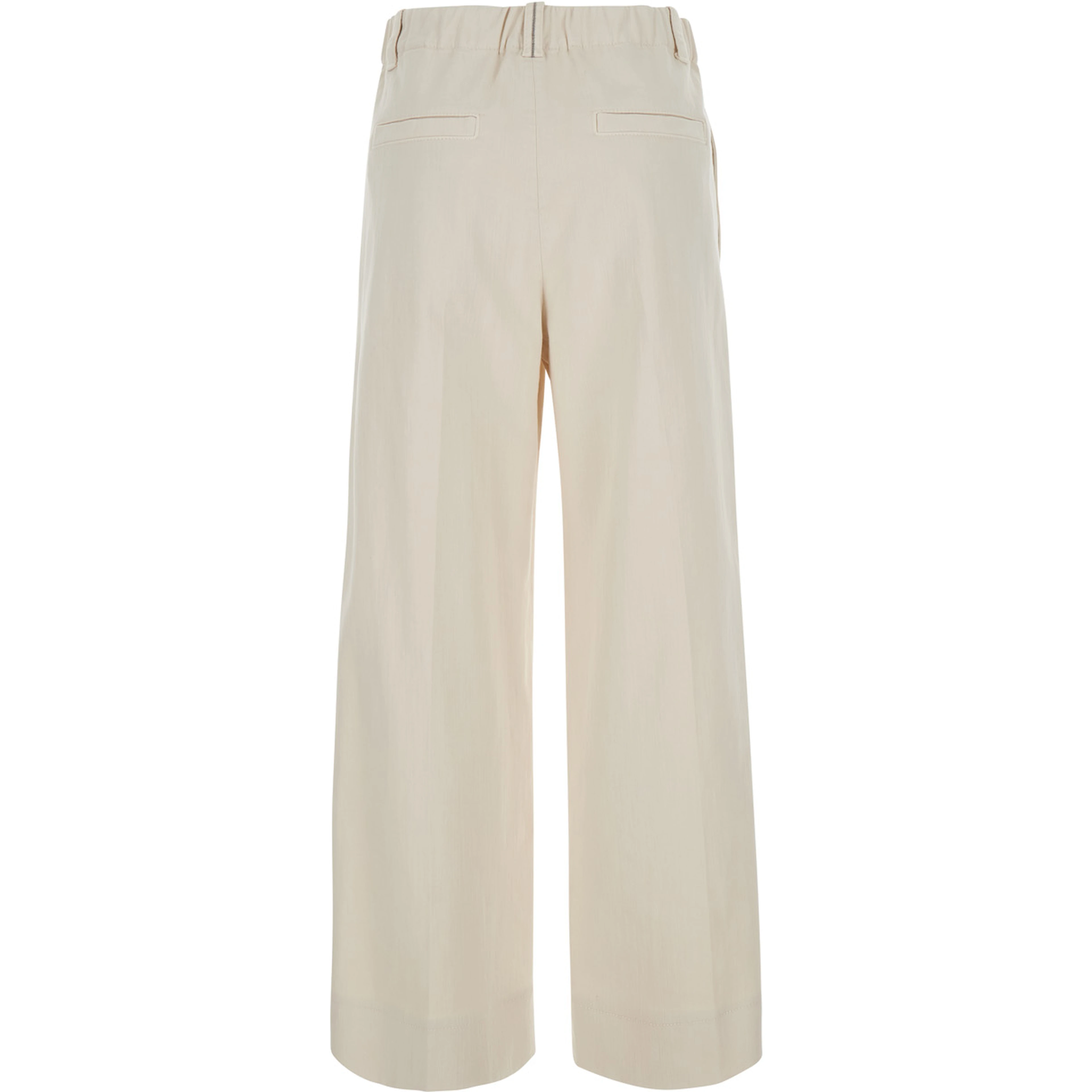 Beige pants with front pleats and Monile at the back in cotton blend for women