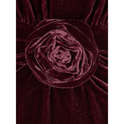 Bordeaux Mini dress with V-neck and floral detail on the front in velvet for women