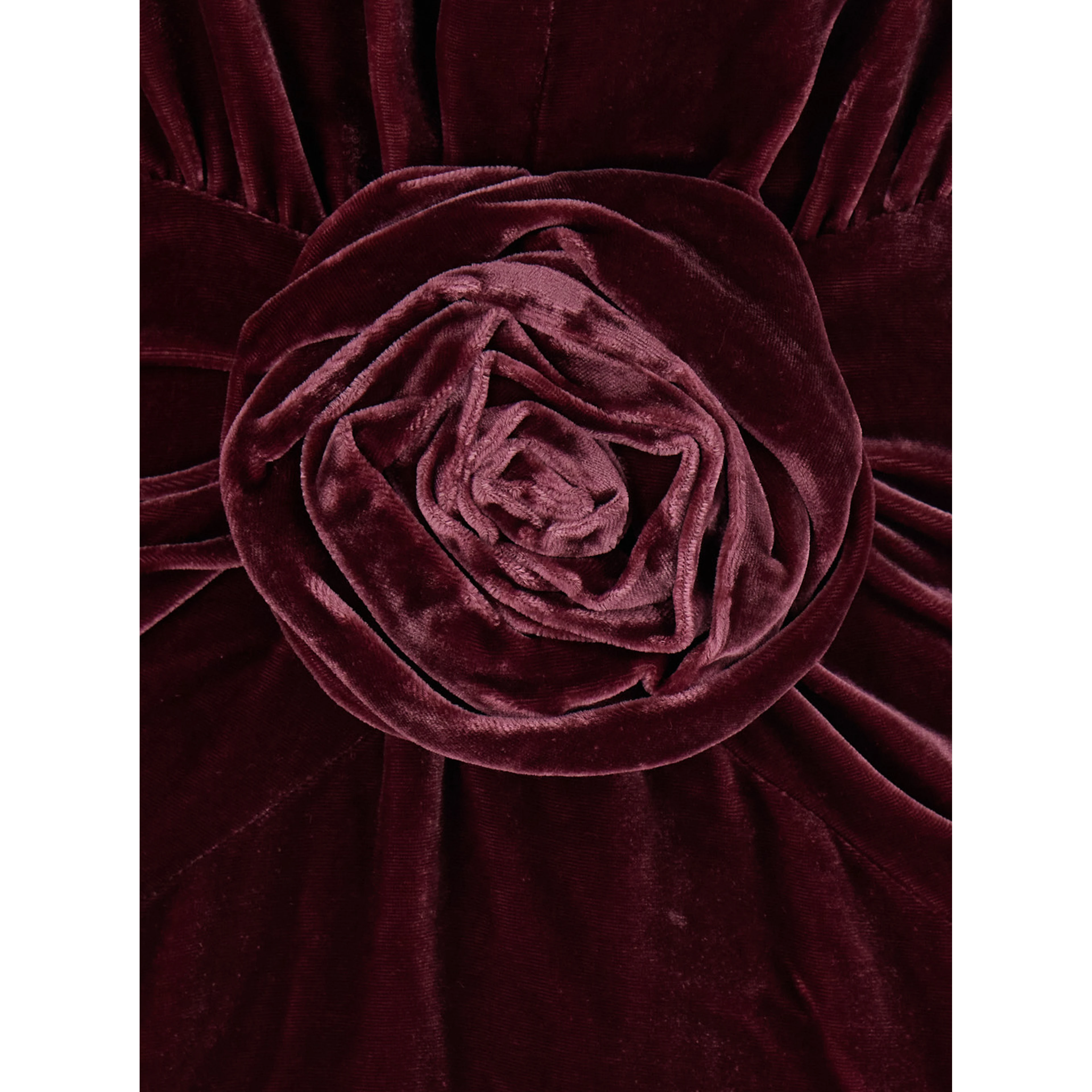 Bordeaux Mini dress with V-neck and floral detail on the front in velvet for women