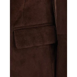 Brown single-breasted Jacket with Peak revers in suede for women