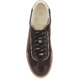 brown Sneakers with embossed logo on the heel in leather for men