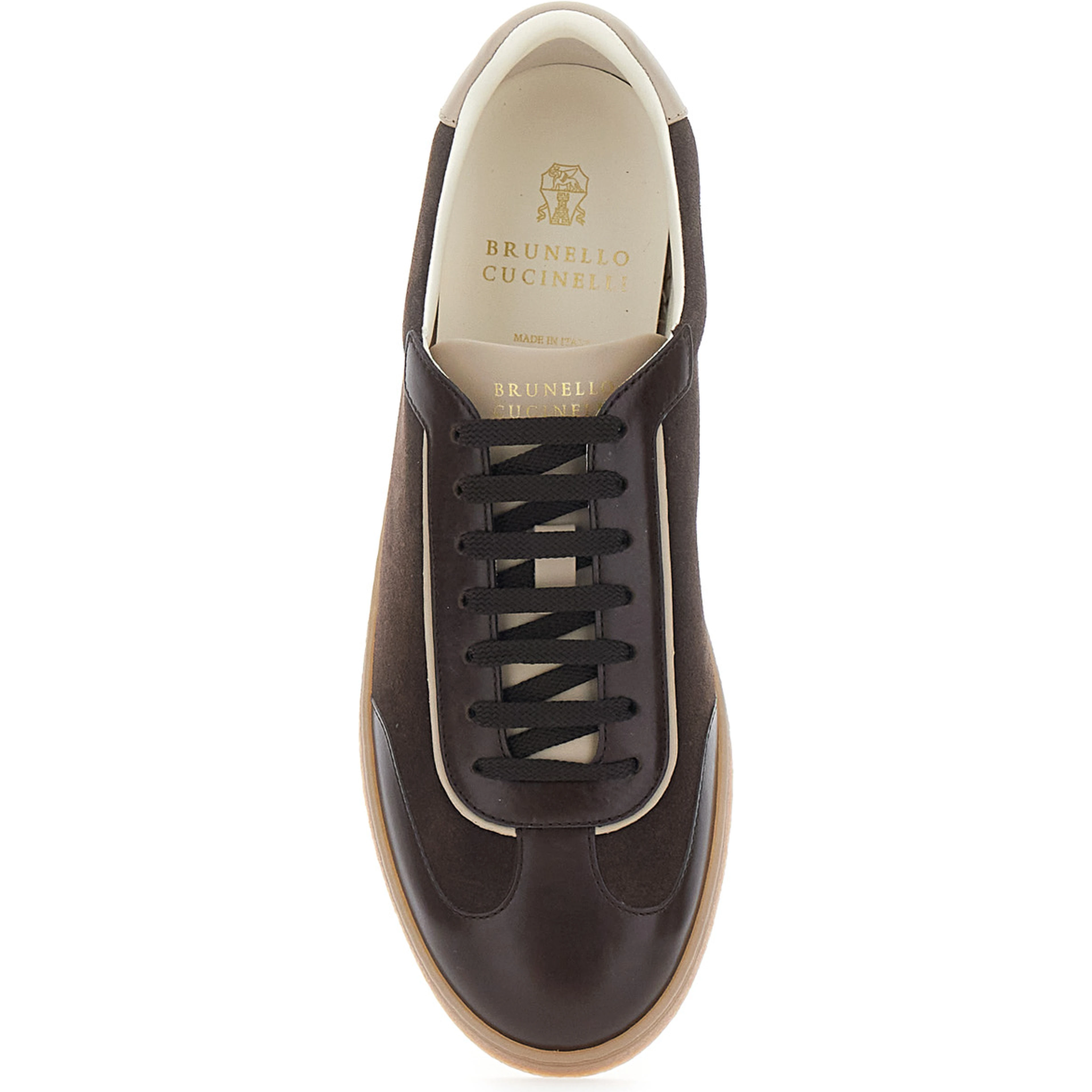 brown Sneakers with embossed logo on the heel in leather for men