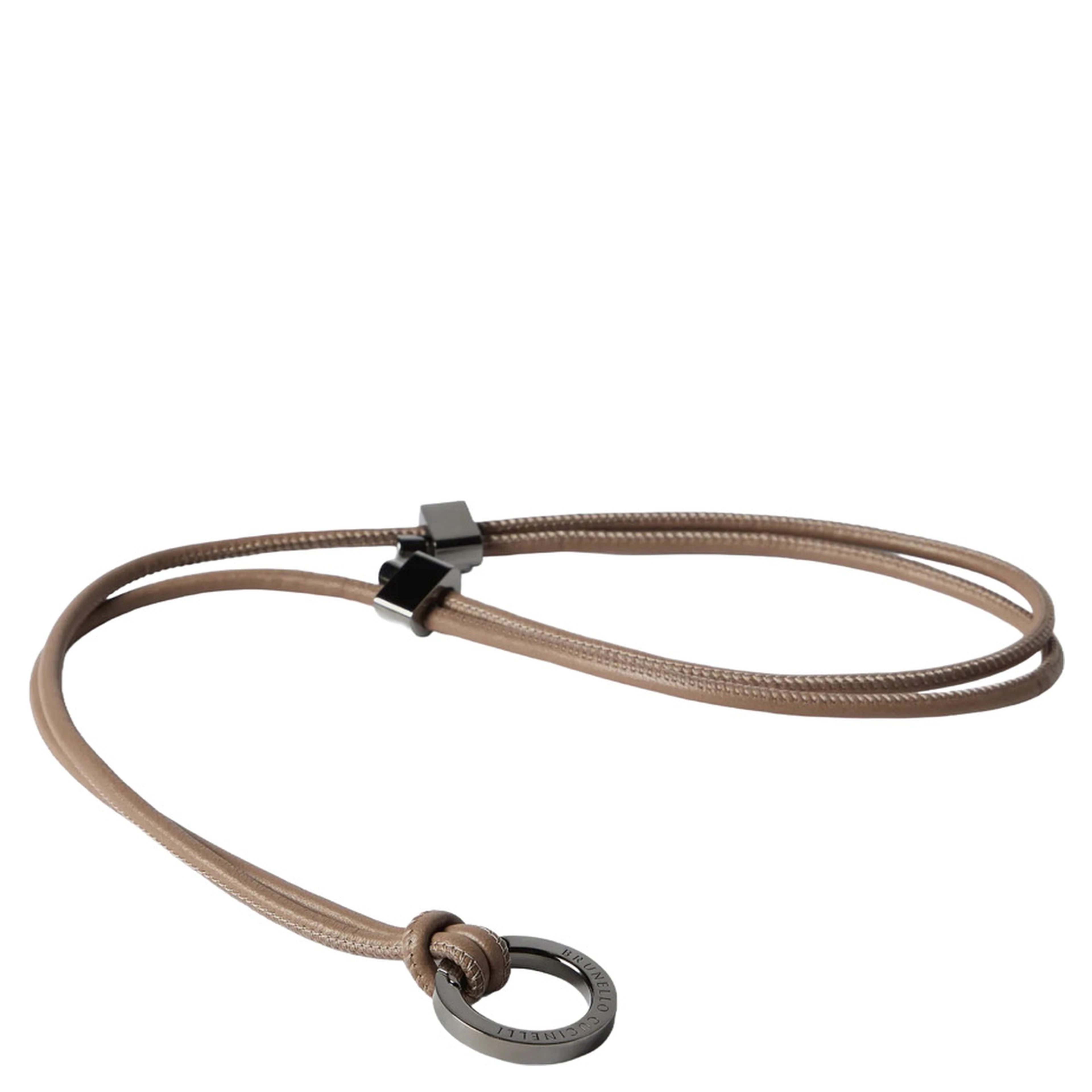 beige Necklace with engraved logo and key fobs in leather for women