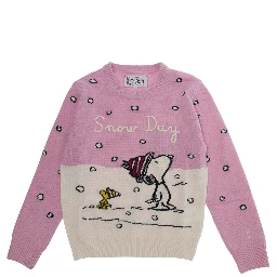 Princess C crewneck sweater in cashmere, wool, viscose and Tech Fabric, pink for Girl