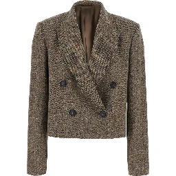 beige crop Jacket with peak revers in virgin wool blend for women