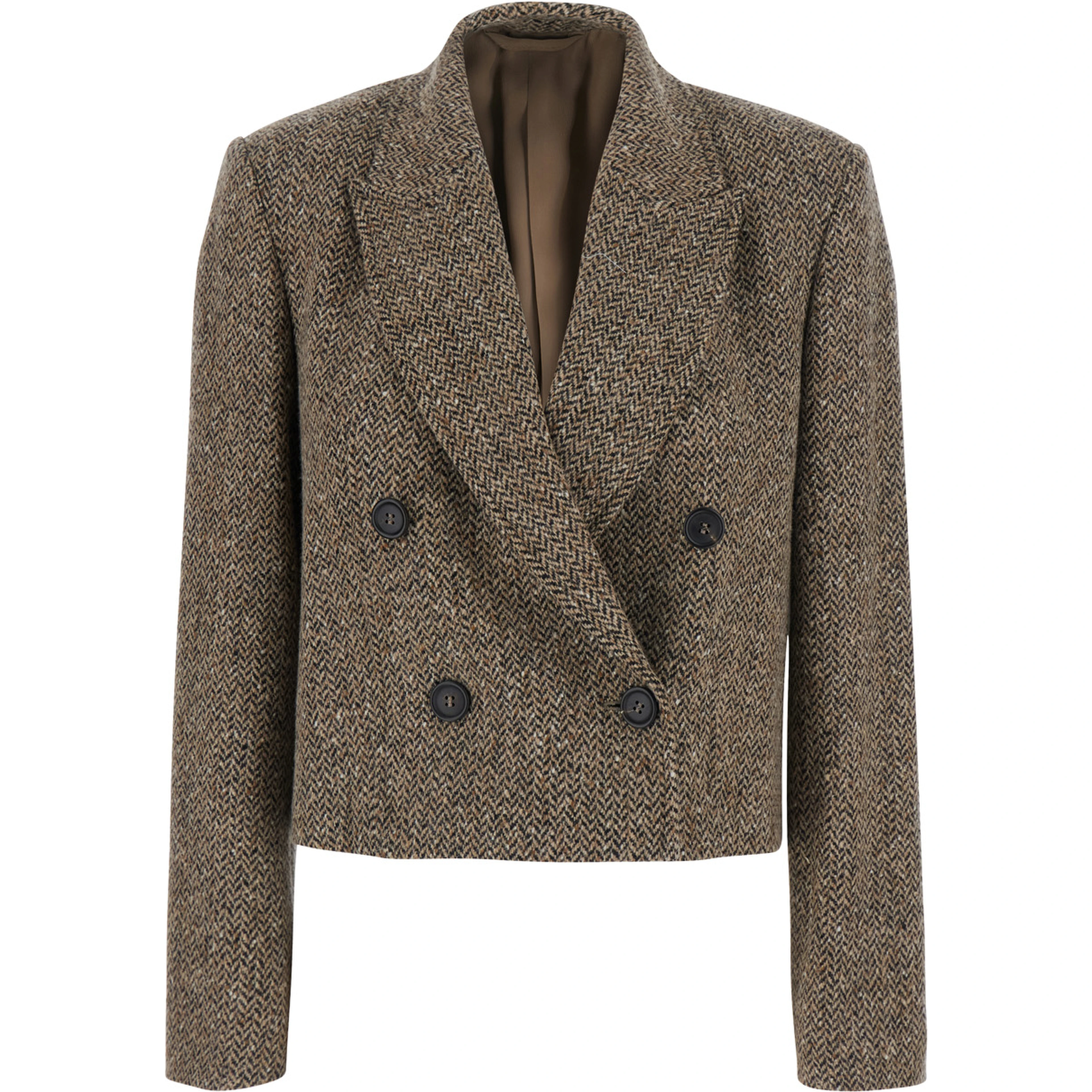 beige crop Jacket with peak revers in virgin wool blend for women