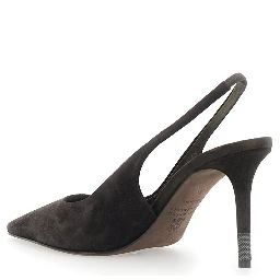 Brown Heeled Sandals with Monile detail on the heel in Suede for women