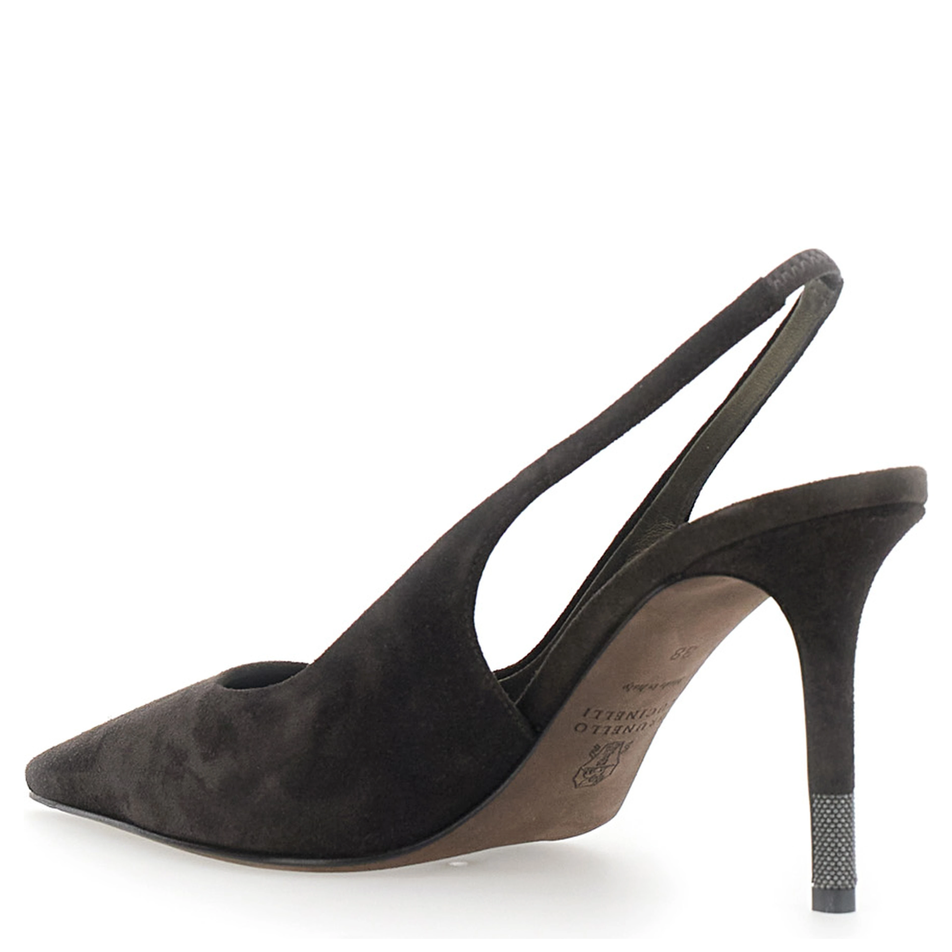 Brown Heeled Sandals with Monile detail on the heel in Suede for women