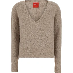 Beige Long Sleeve V-Neck Top for Women