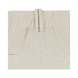 Beige pants with front pleats and Monile at the back in cotton blend for women