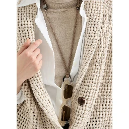 beige Necklace with engraved logo and key fobs in leather for women