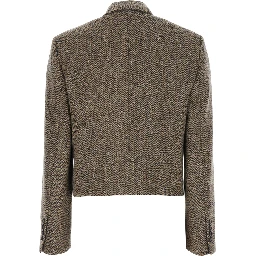 beige crop Jacket with peak revers in virgin wool blend for women