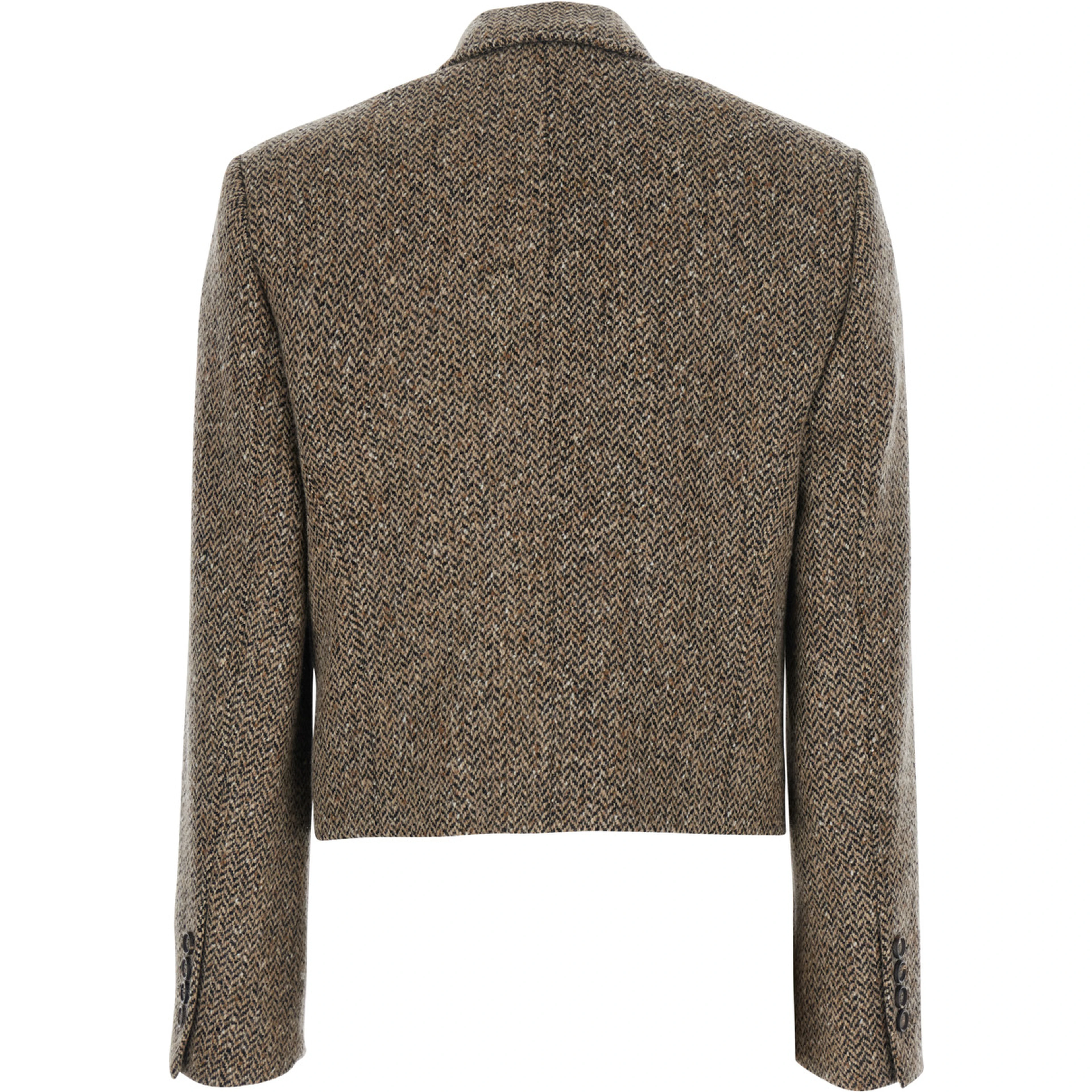 beige crop Jacket with peak revers in virgin wool blend for women