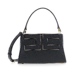 Black Handbag with Logo on the Front and adjustable and removable strap in Ecoleather for women