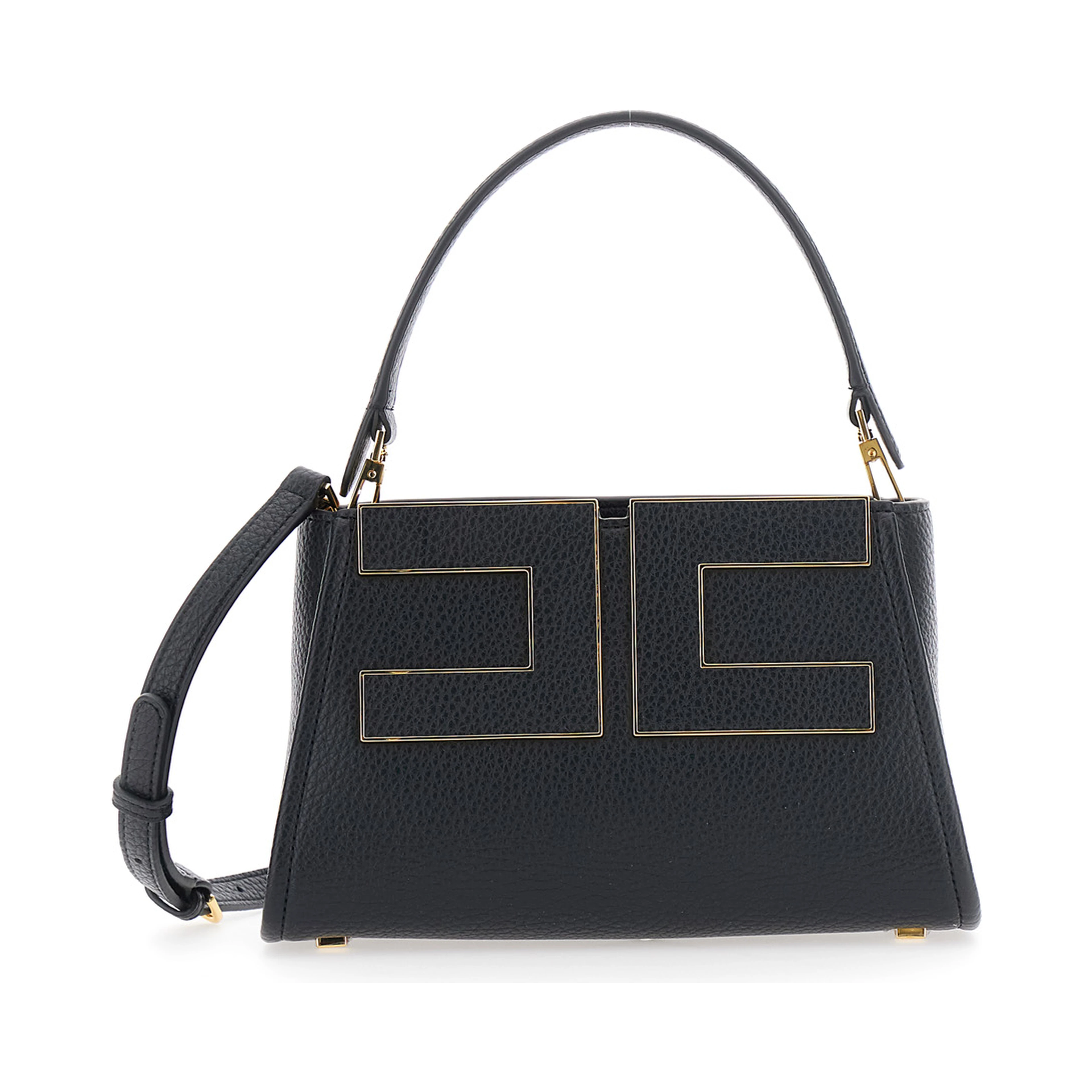 Black Handbag with Logo on the Front and adjustable and removable strap in Ecoleather for women