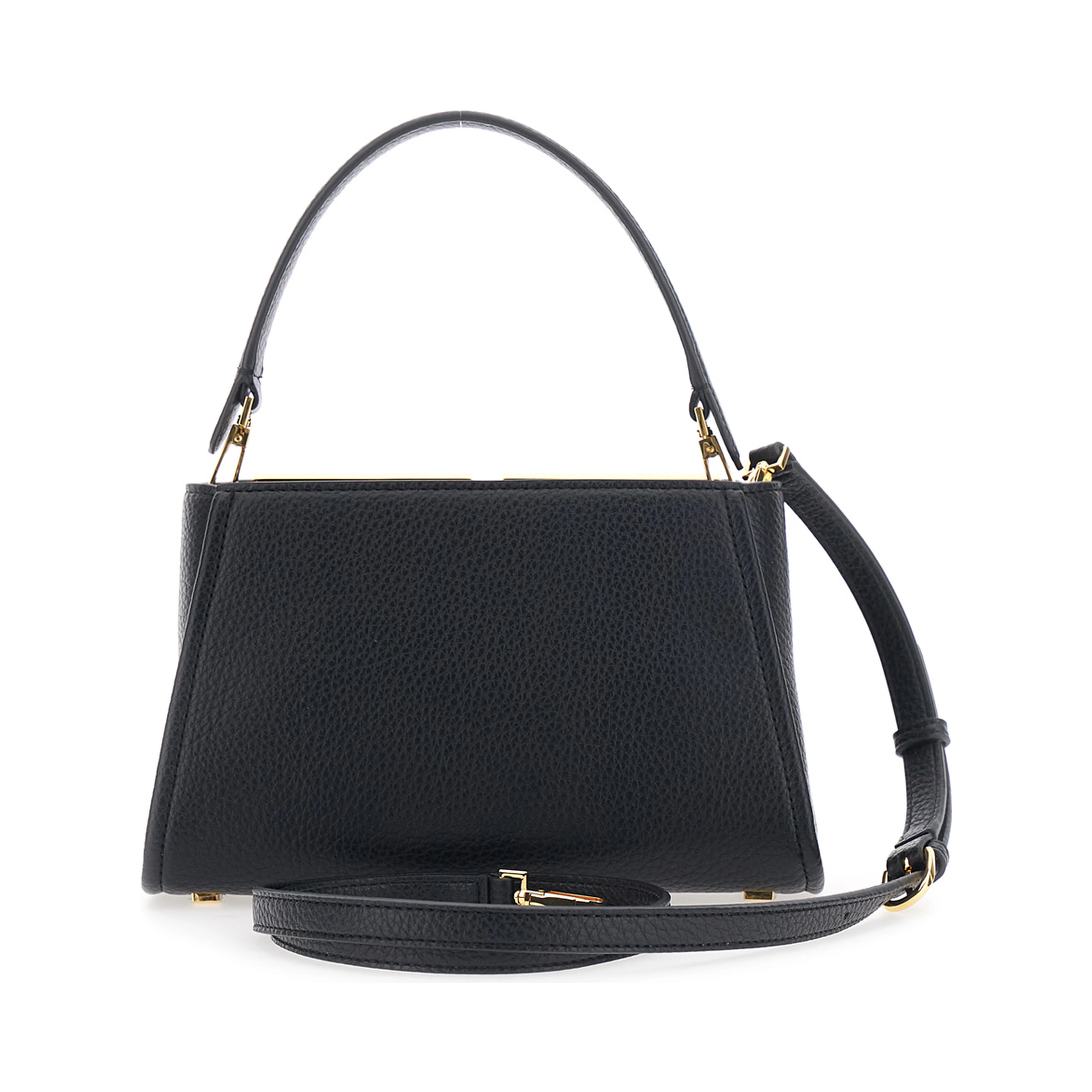 Black Handbag with Logo on the Front and adjustable and removable strap in Ecoleather for women