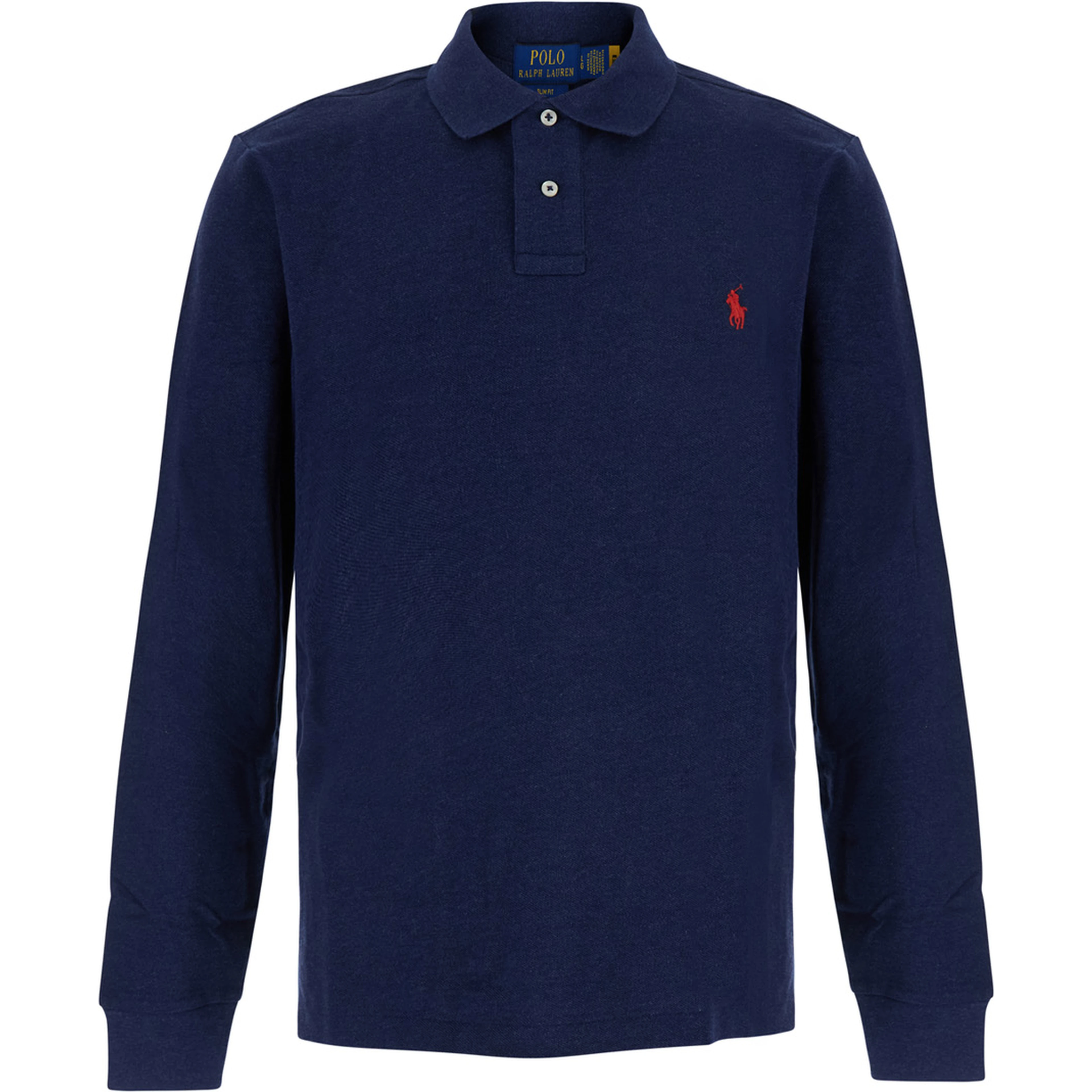 Blue Long-sleeve Polo Shirt with Pony on the front in cotton Blend for men