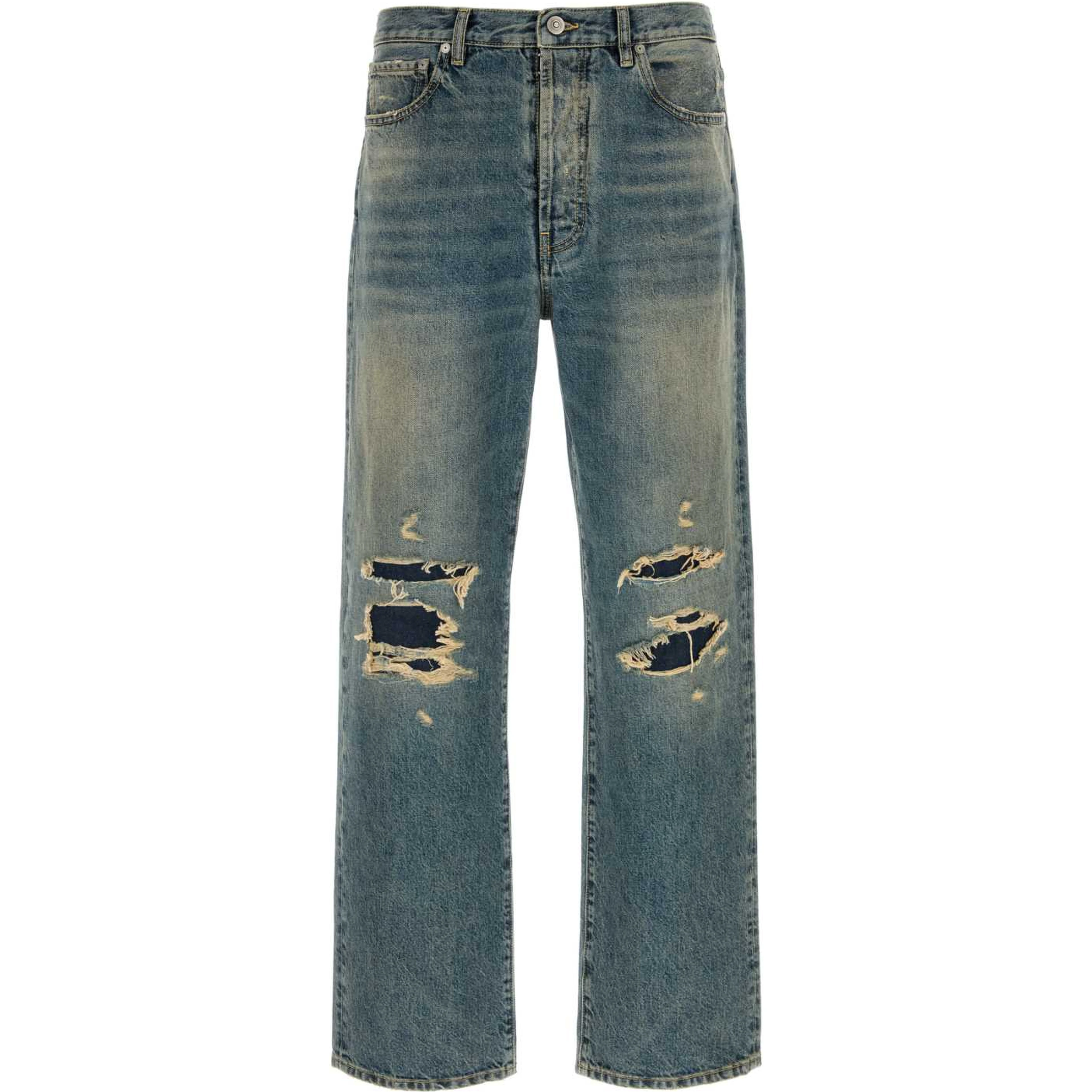 DISTRESSED DENIM TROUSERS