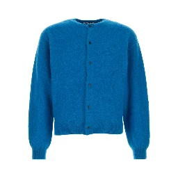 GARMENT-DYED BABY ALPACA FUR KNIT CREW-NECK CARDIG
