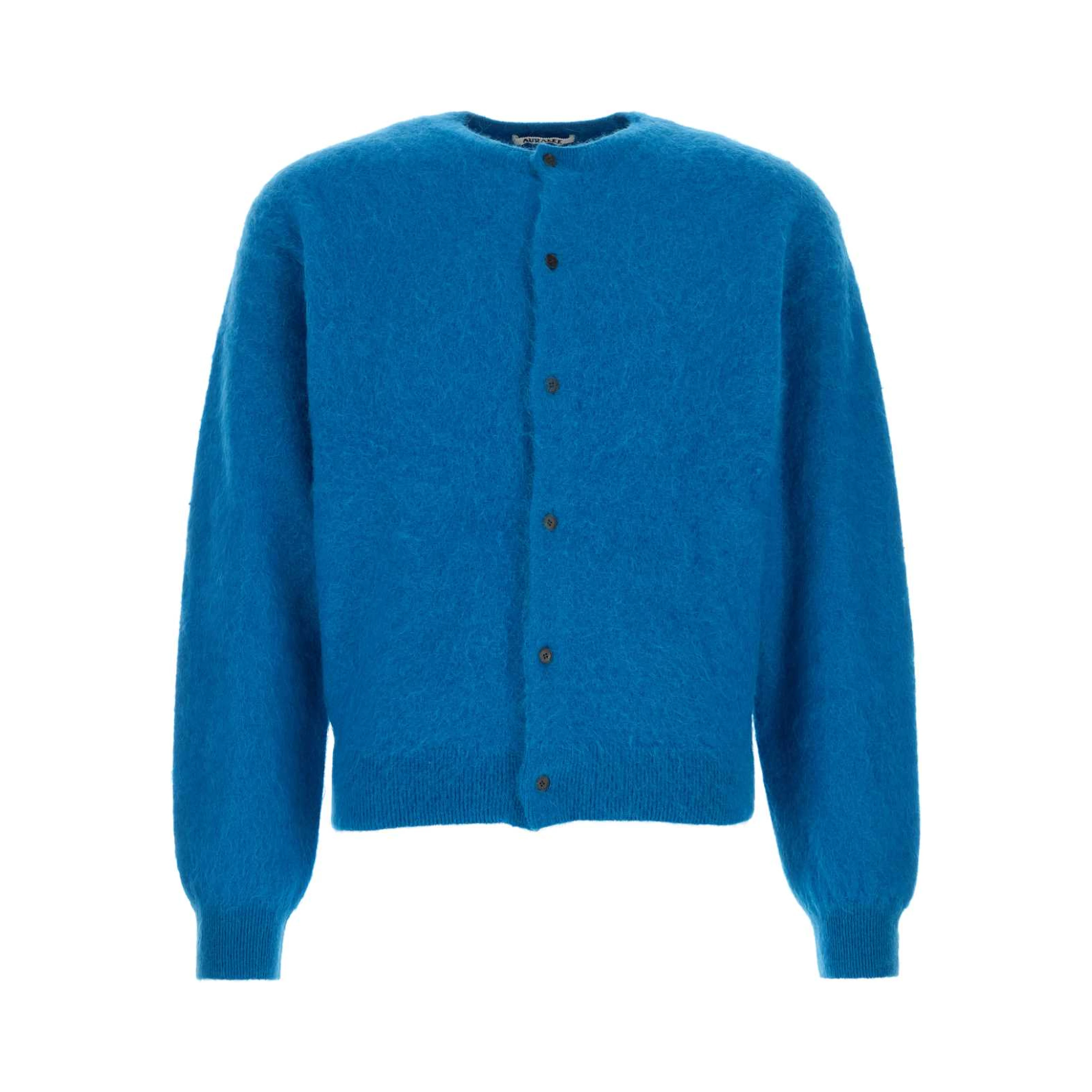 GARMENT-DYED BABY ALPACA FUR KNIT CREW-NECK CARDIG