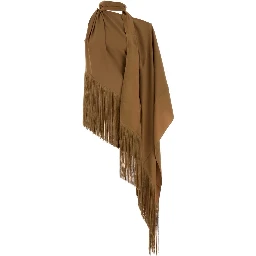 FRINGED ATLAS BLOUSE CAMEL