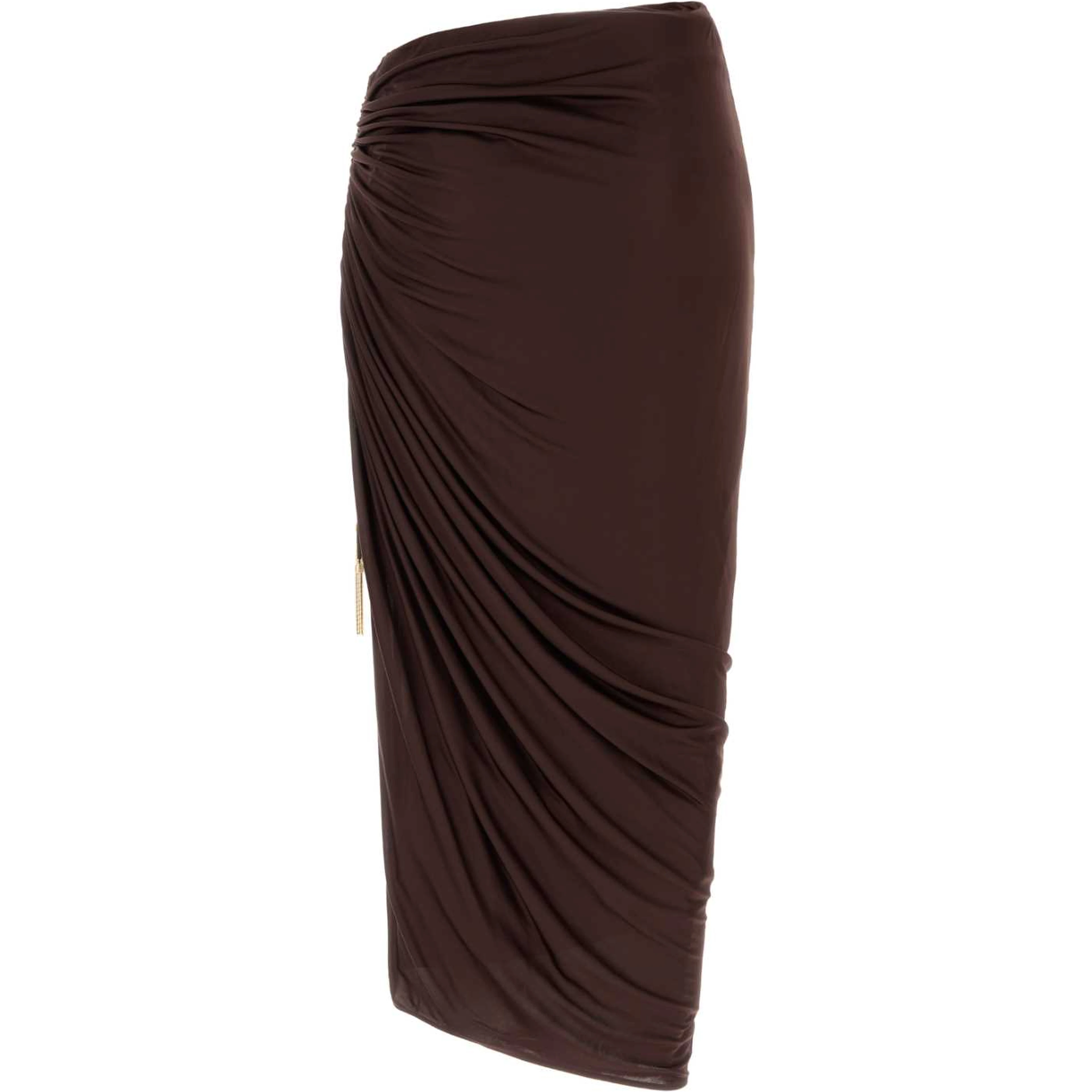 DRAPED VISCOSE JERSEY SLIT MIDISKIRT