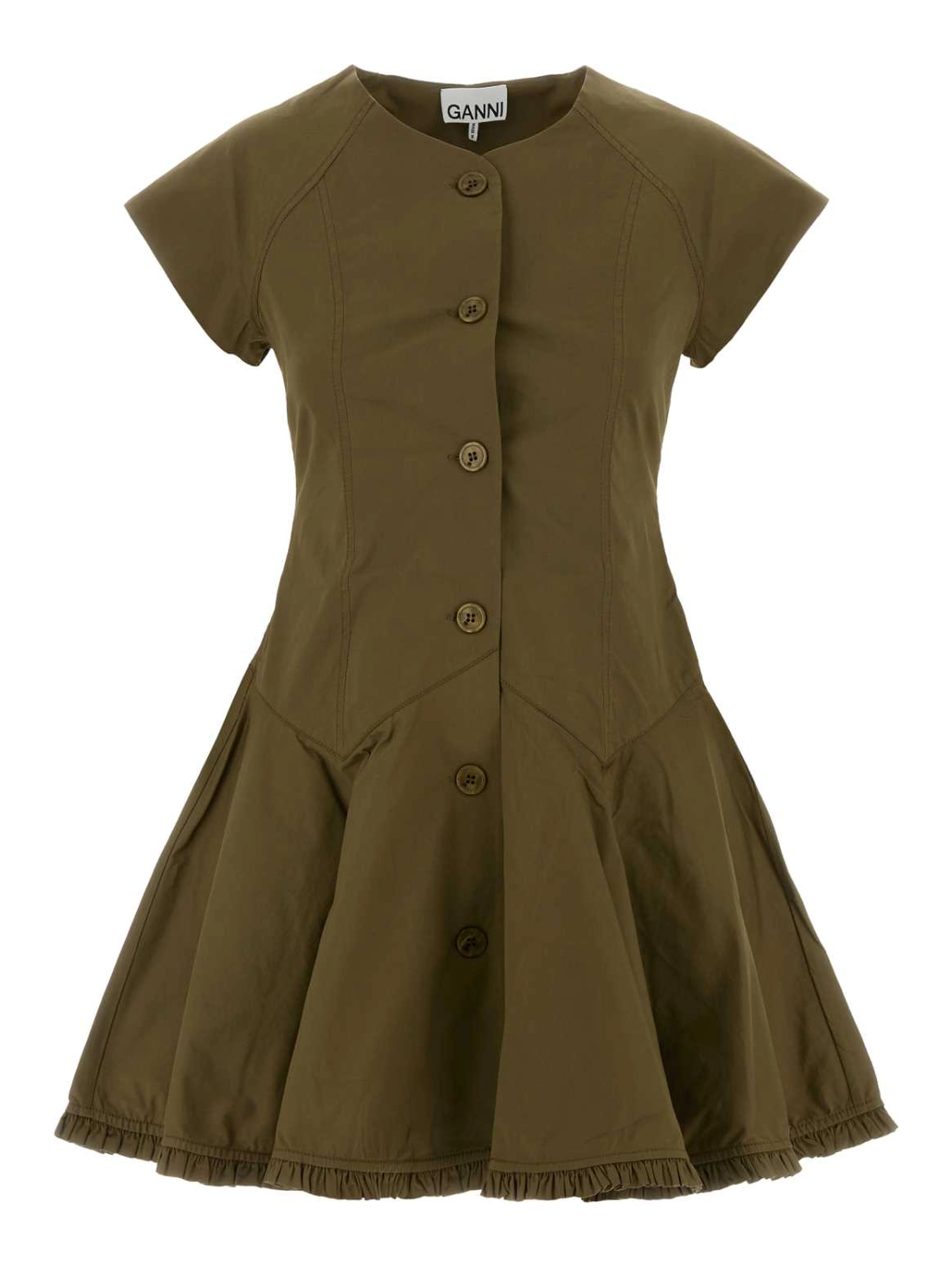 Stretch Cotton Buttoned Mini Dress