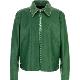 BLOUSON IN PELLE VERDE VINTAGE EFFECT