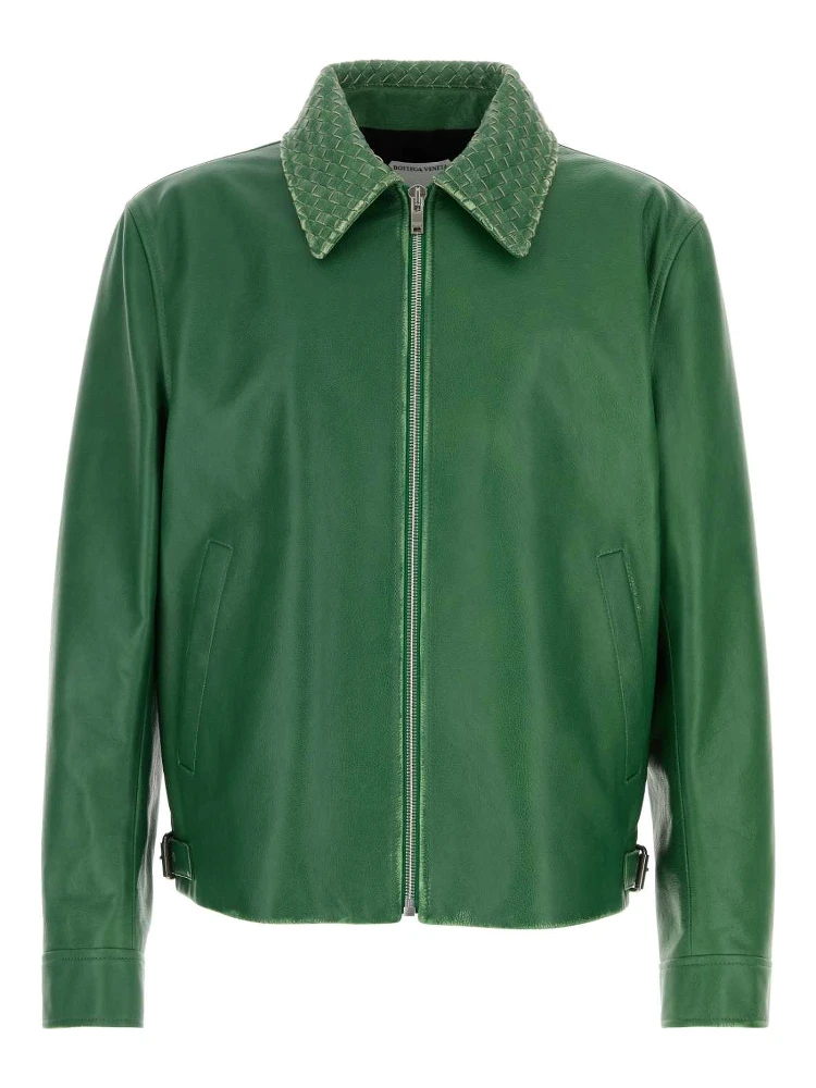 BLOUSON IN PELLE VERDE VINTAGE EFFECT