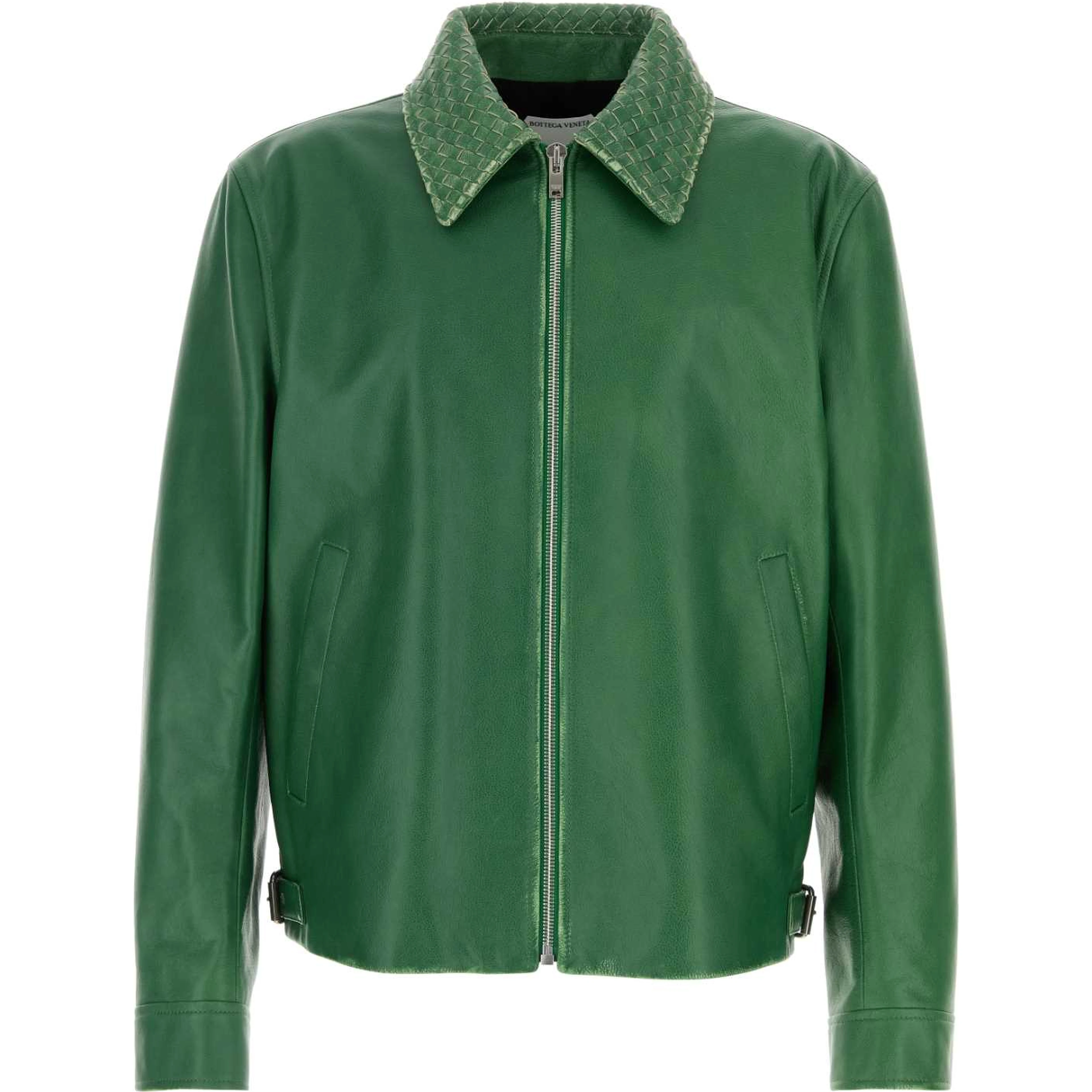 BLOUSON IN PELLE VERDE VINTAGE EFFECT