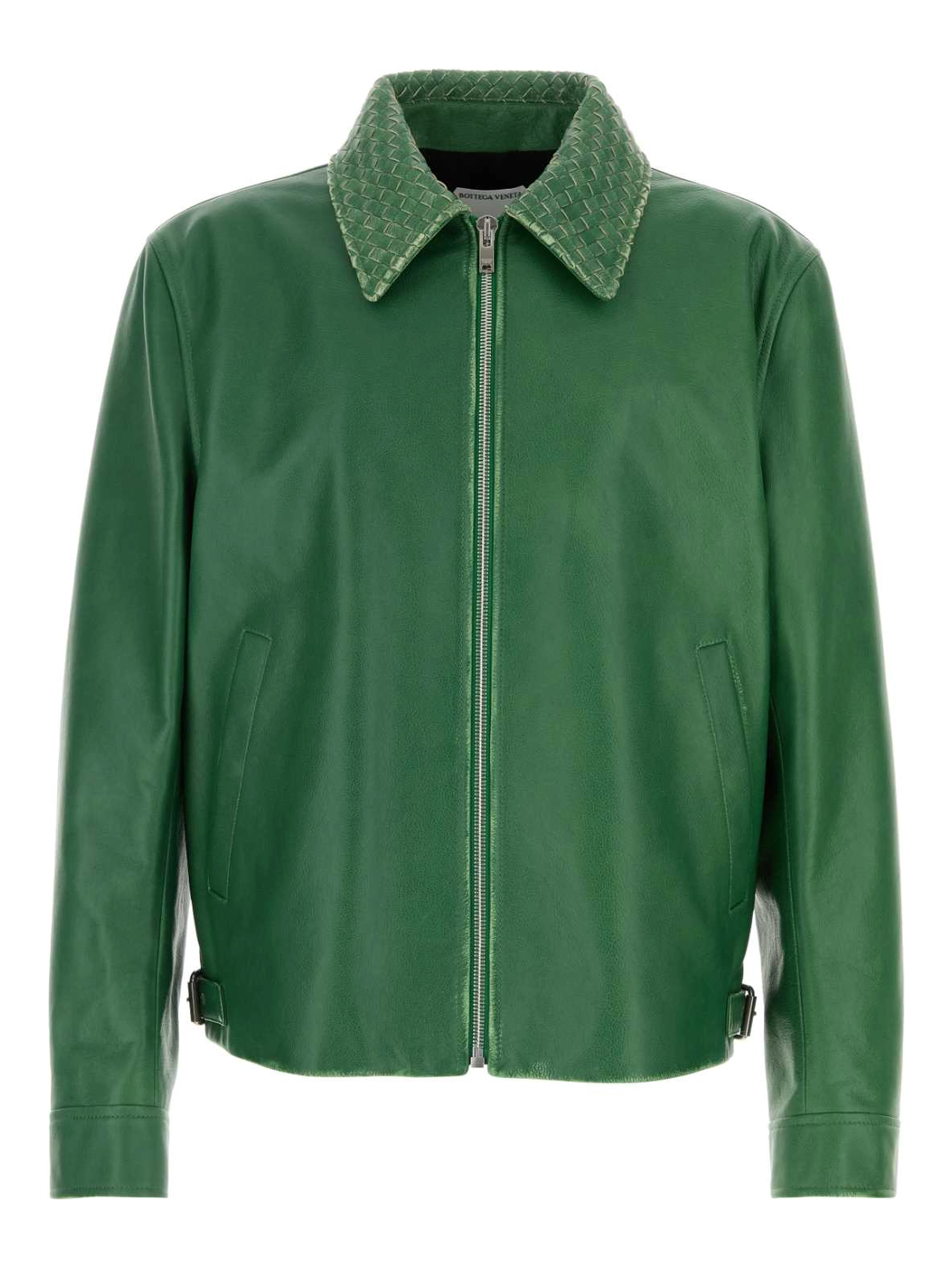 BLOUSON IN PELLE VERDE VINTAGE EFFECT