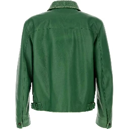 BLOUSON IN PELLE VERDE VINTAGE EFFECT