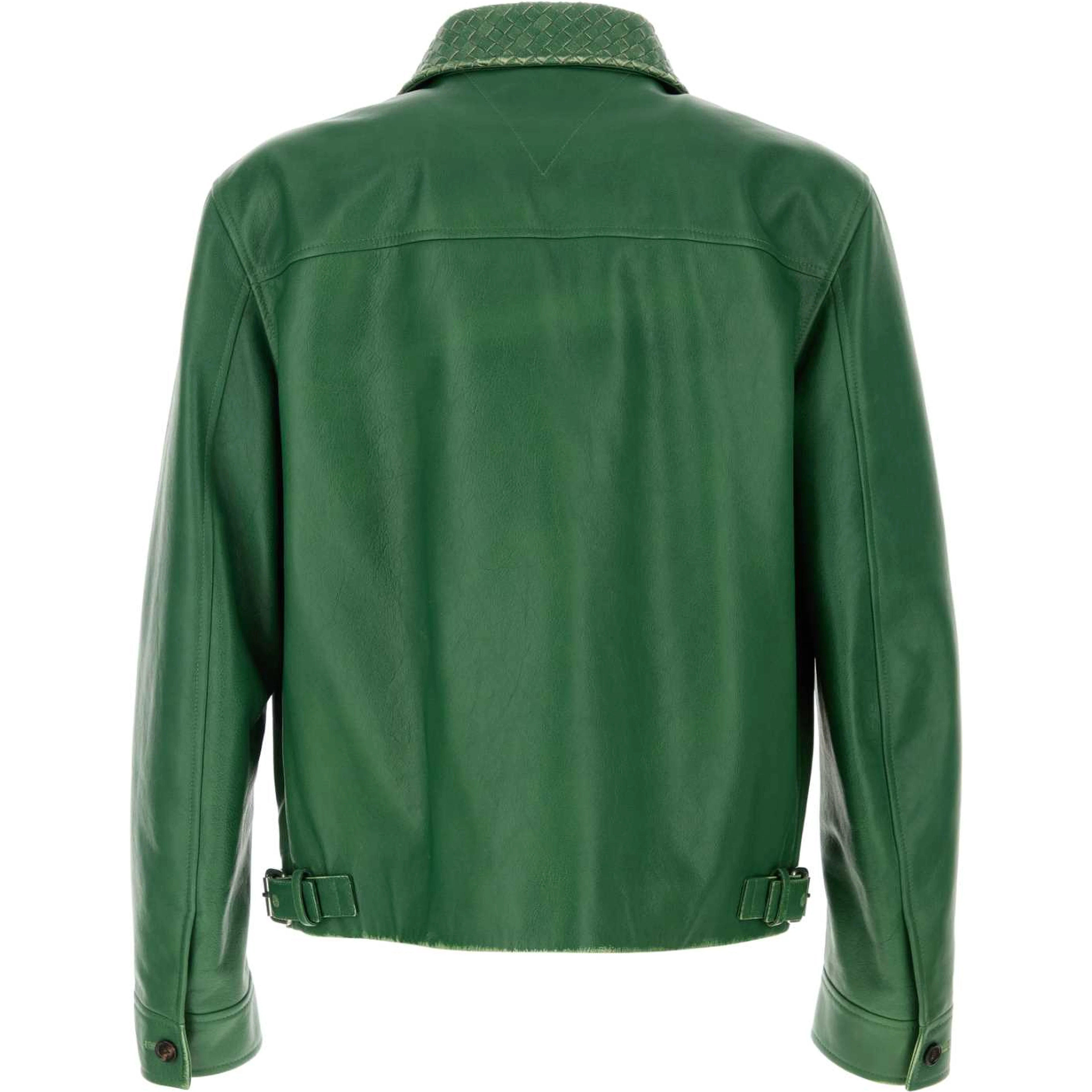 BLOUSON IN PELLE VERDE VINTAGE EFFECT