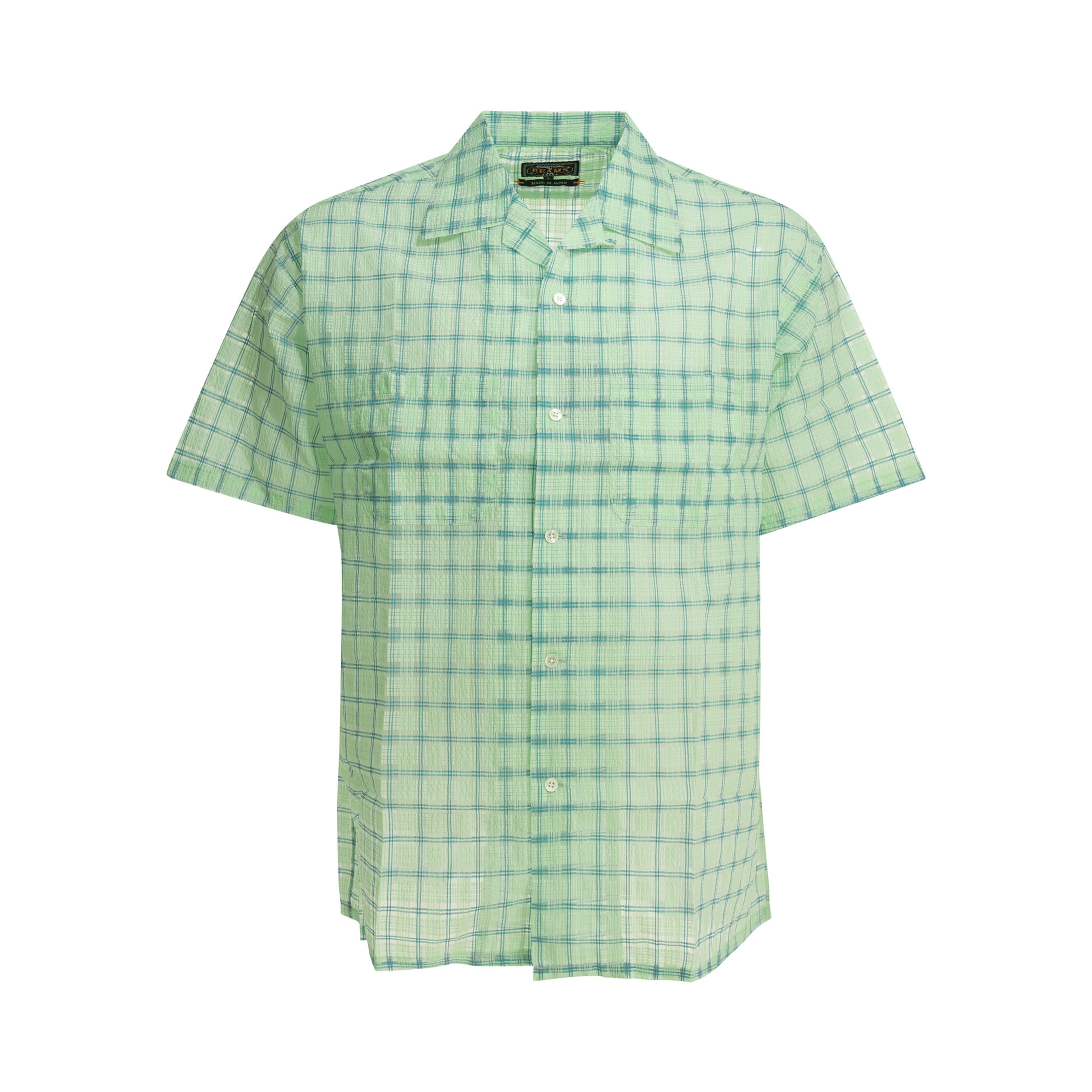 "Open Collar Nylon Airy Plaid" Casual Shirt