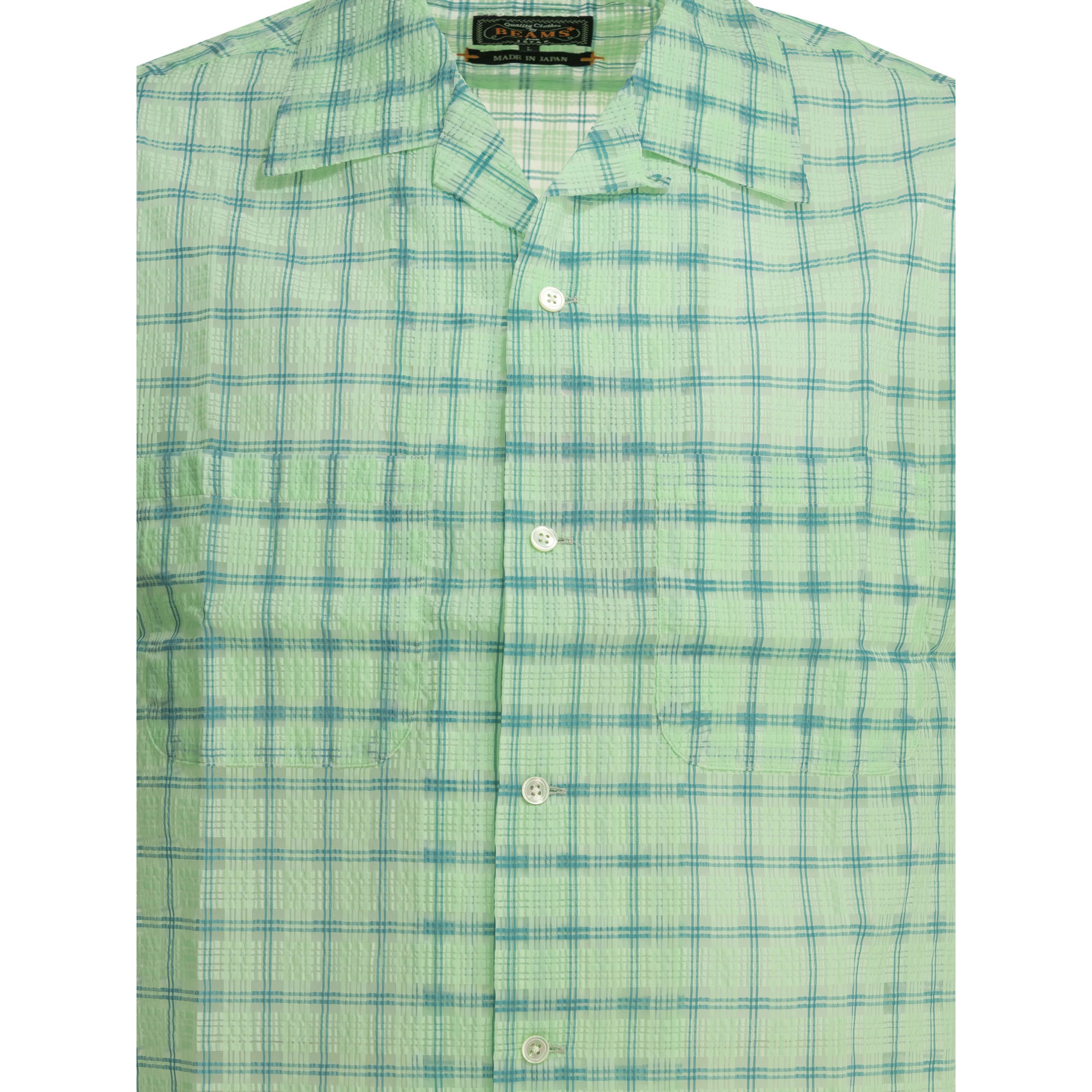 "Open Collar Nylon Airy Plaid" Casual Shirt