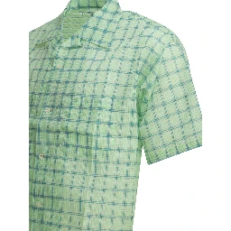"Open Collar Nylon Airy Plaid" Casual Shirt