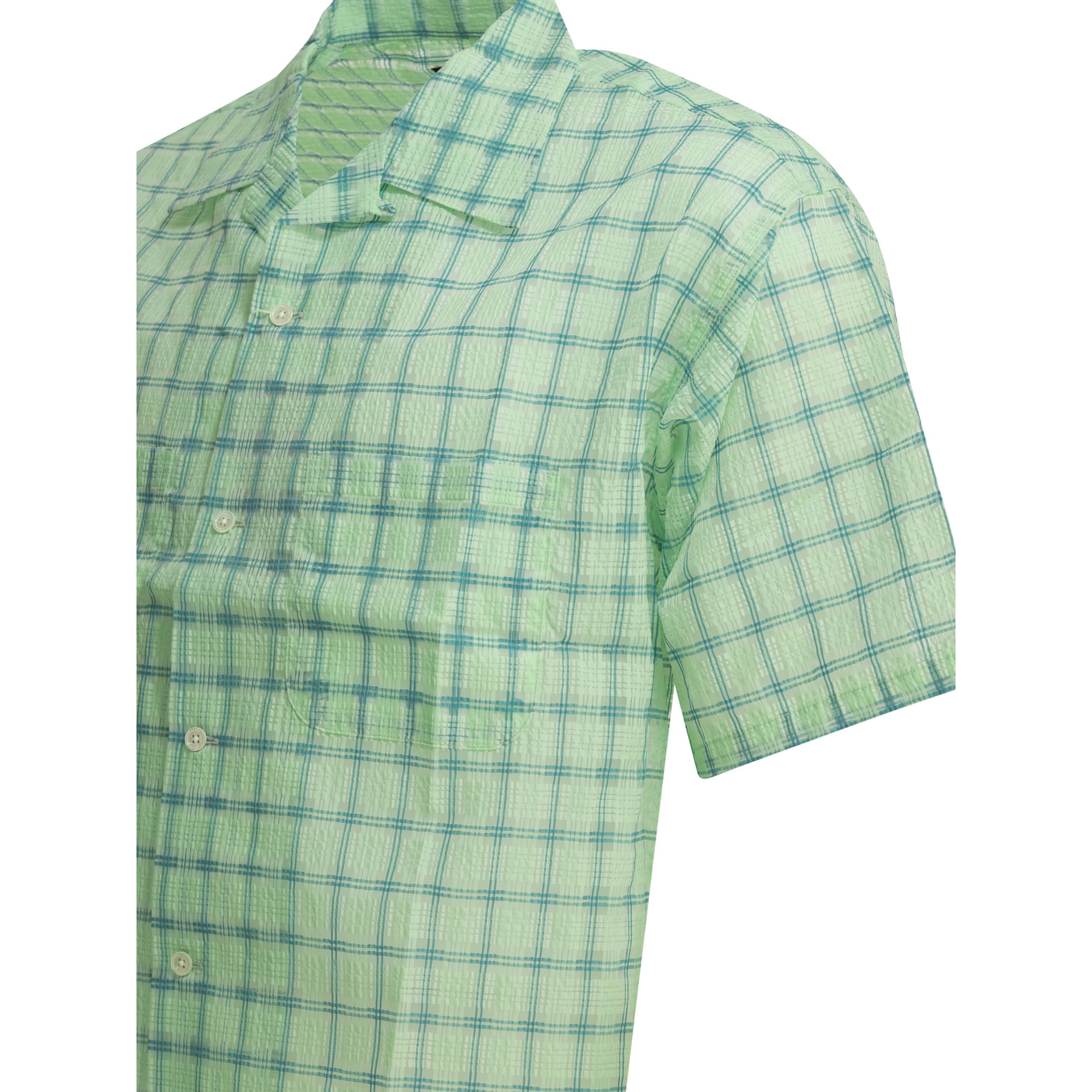 "Open Collar Nylon Airy Plaid" Casual Shirt