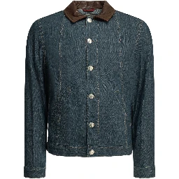 Denim jacket with leather collar