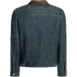 Denim jacket with leather collar