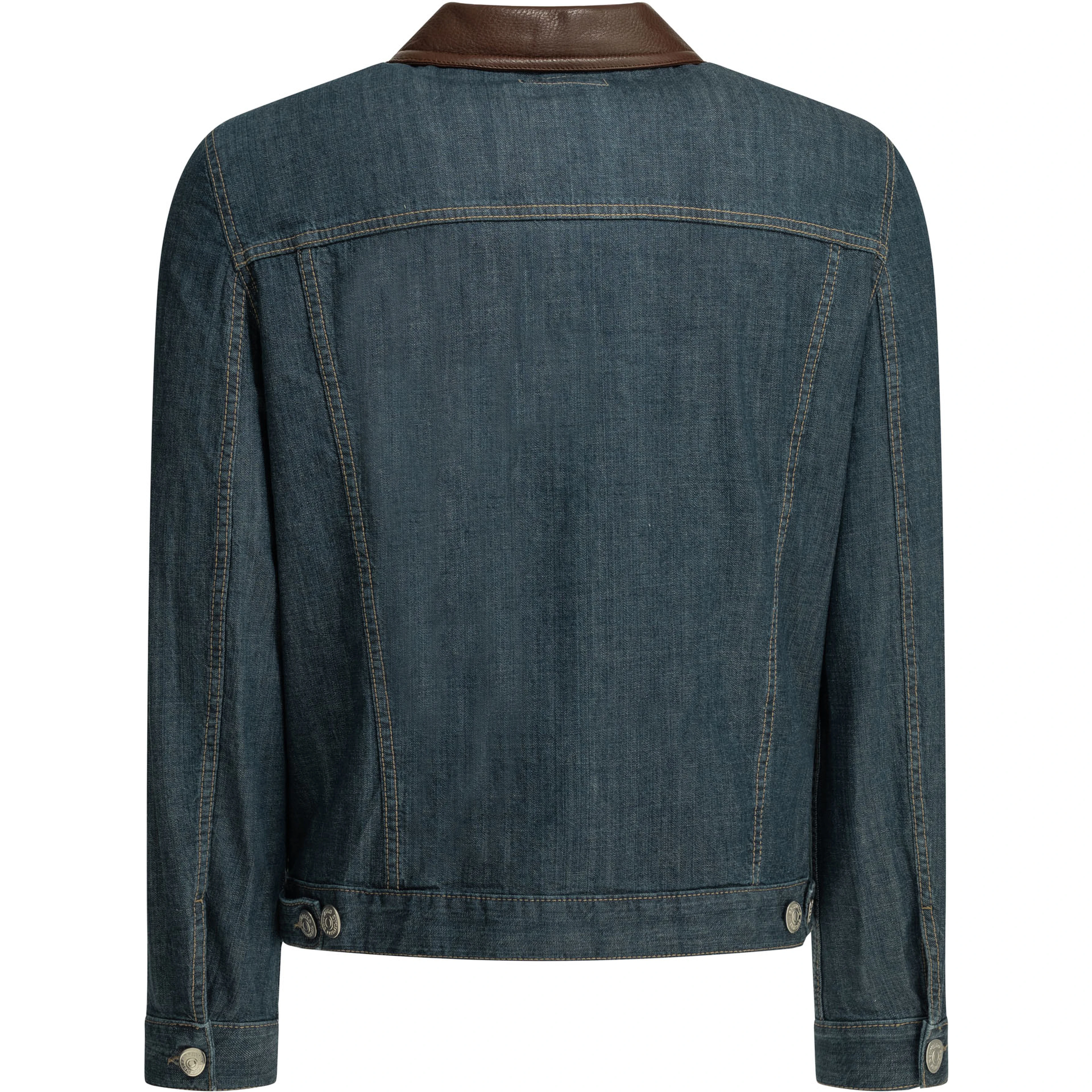 Denim jacket with leather collar