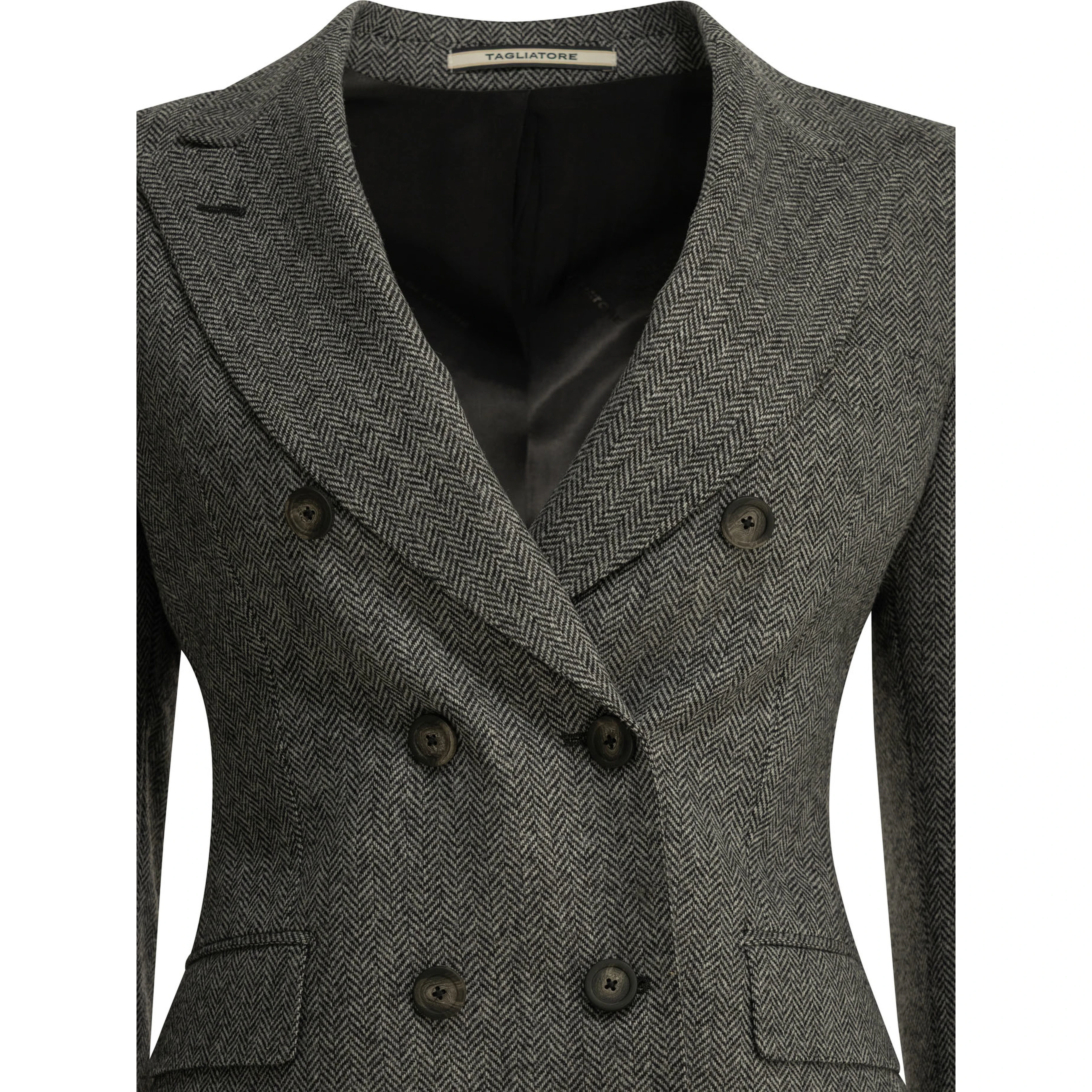 Double-breasted herringbone blazer