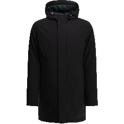 Long down jacket in stretch twill