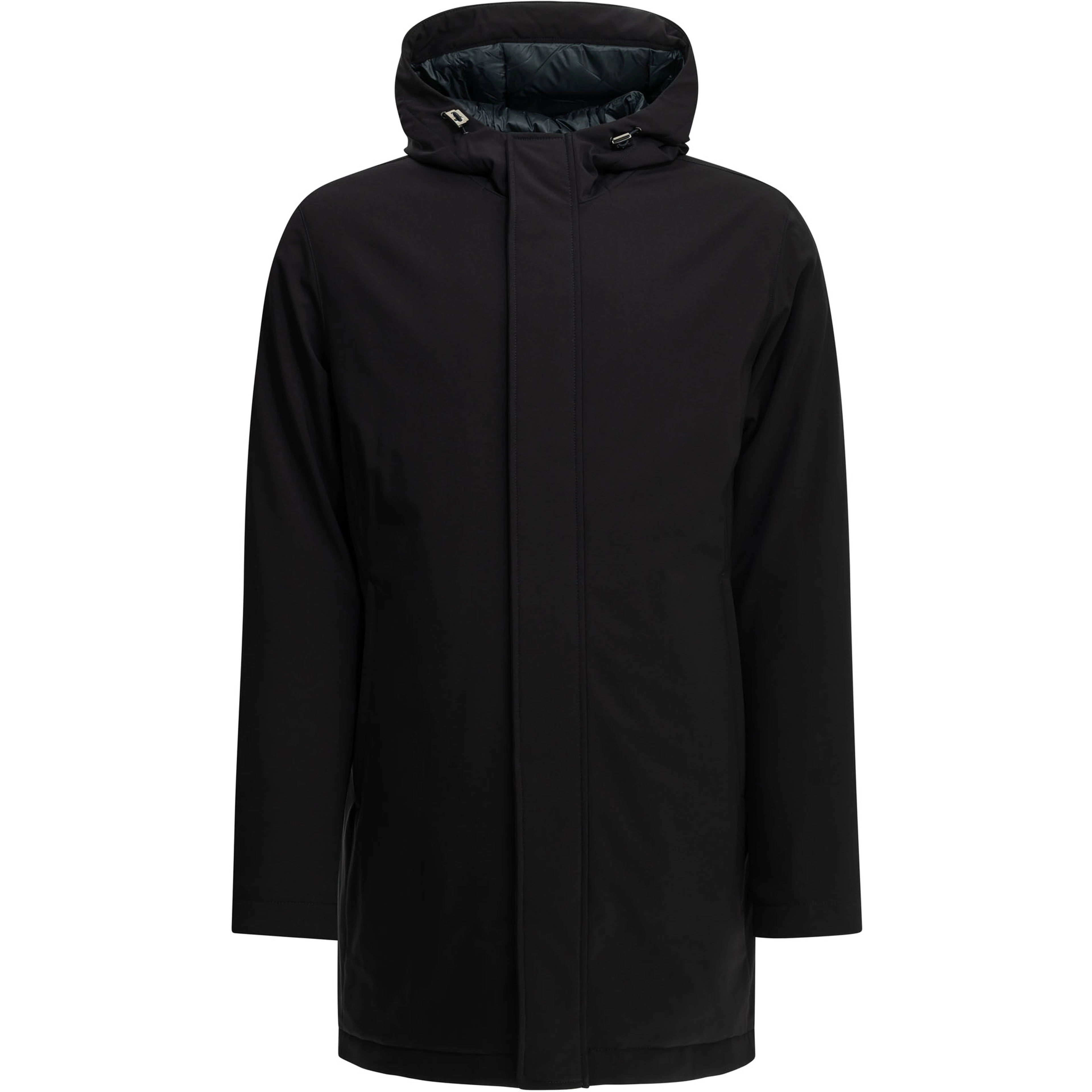 Long down jacket in stretch twill
