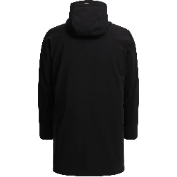Long down jacket in stretch twill