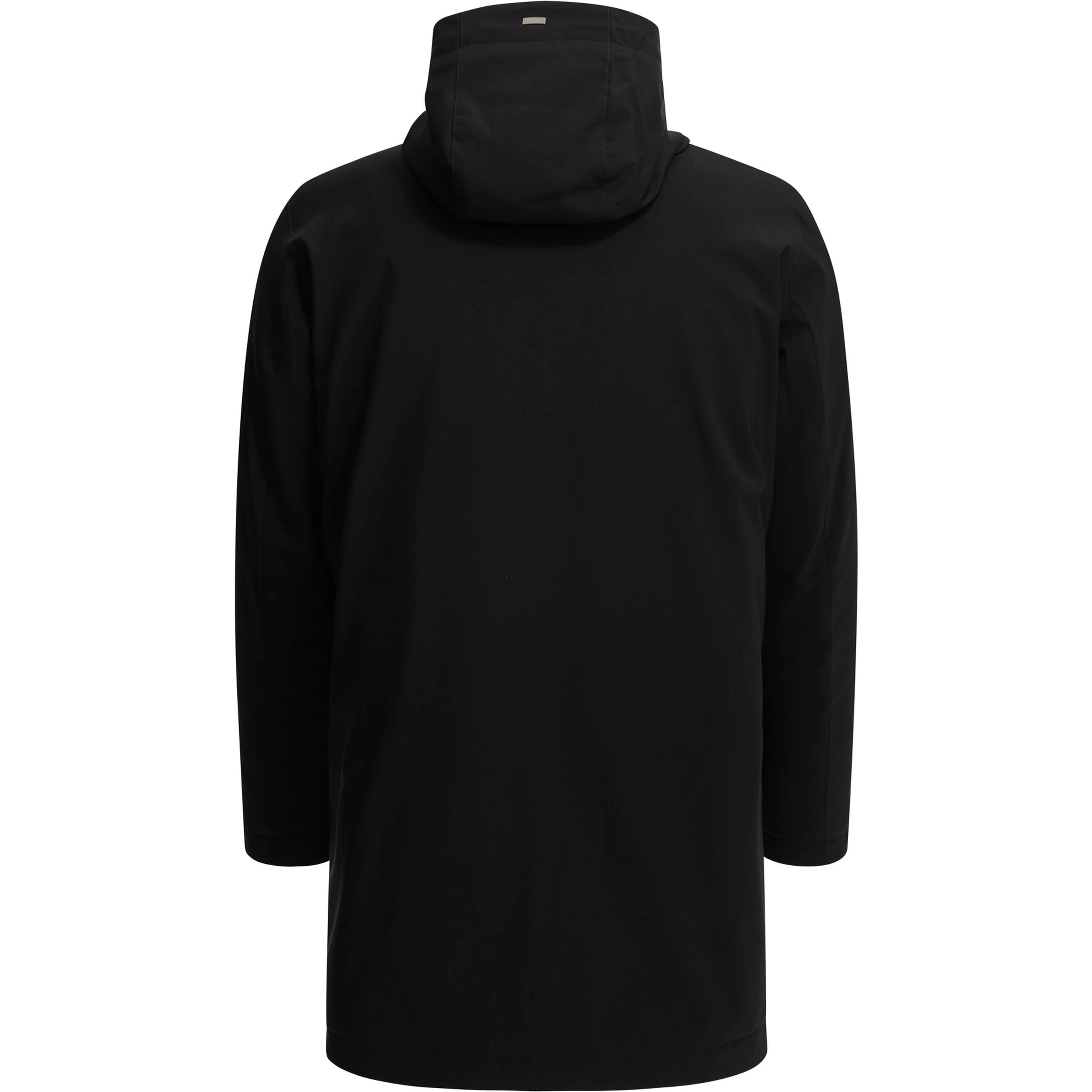Long down jacket in stretch twill