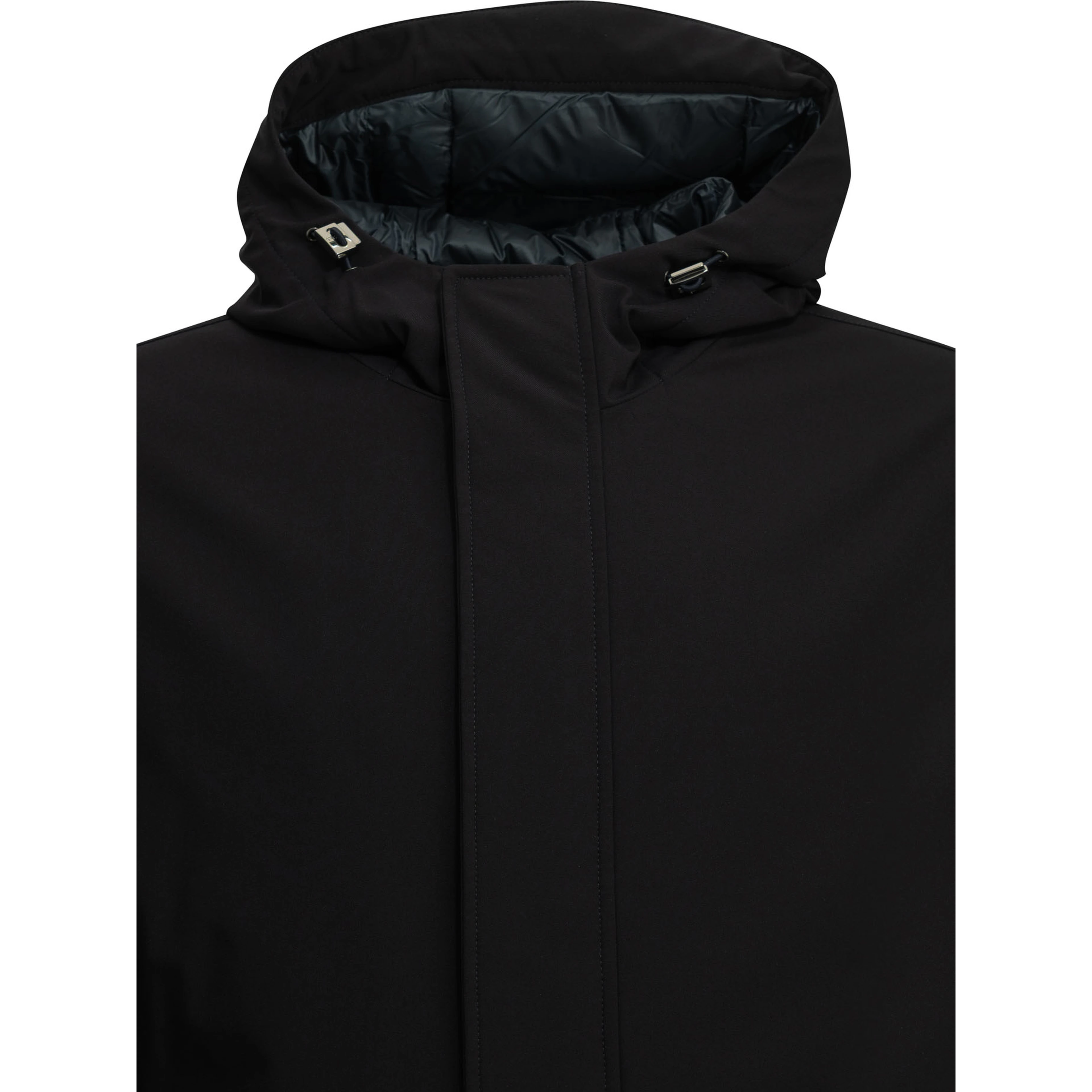 Long down jacket in stretch twill