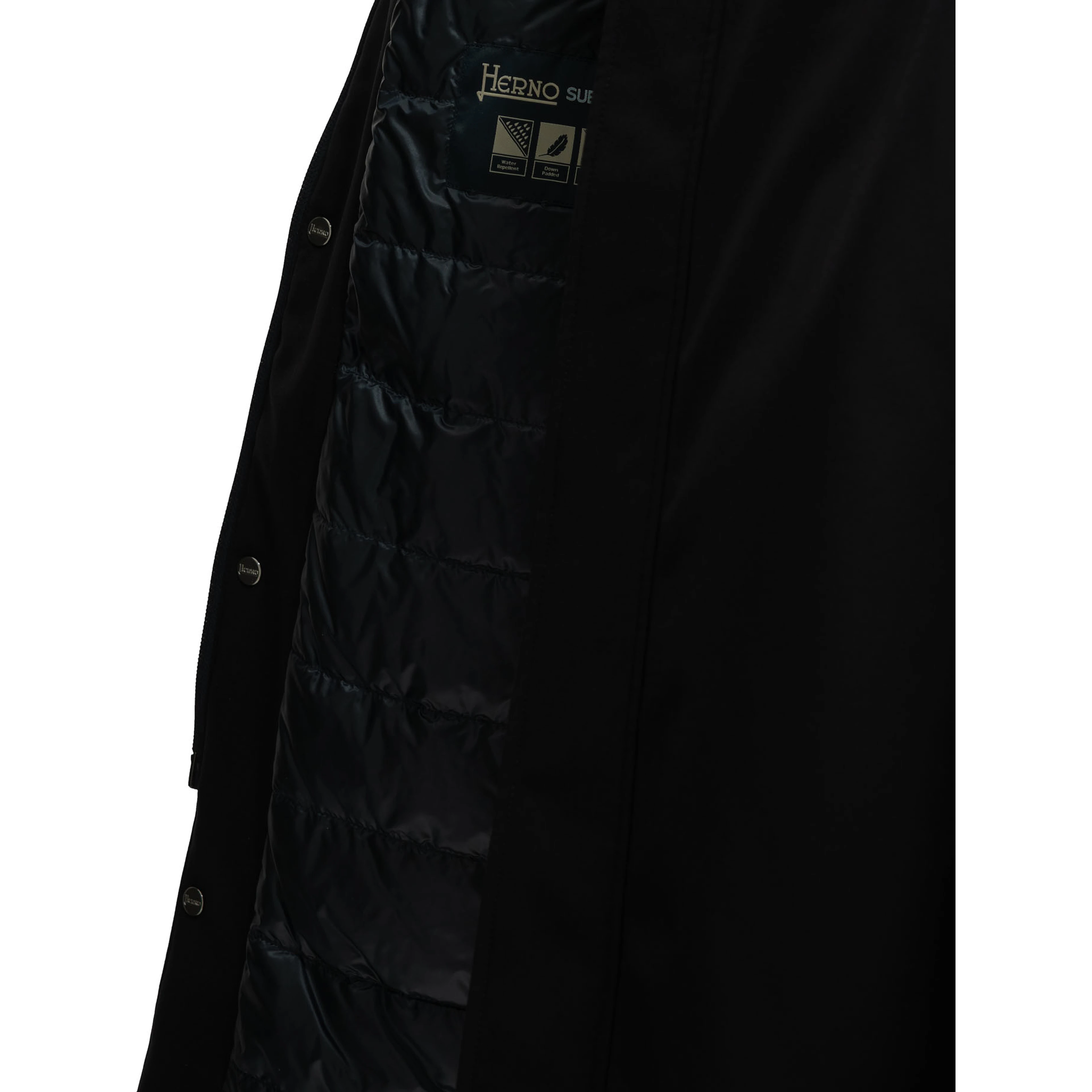 Long down jacket in stretch twill