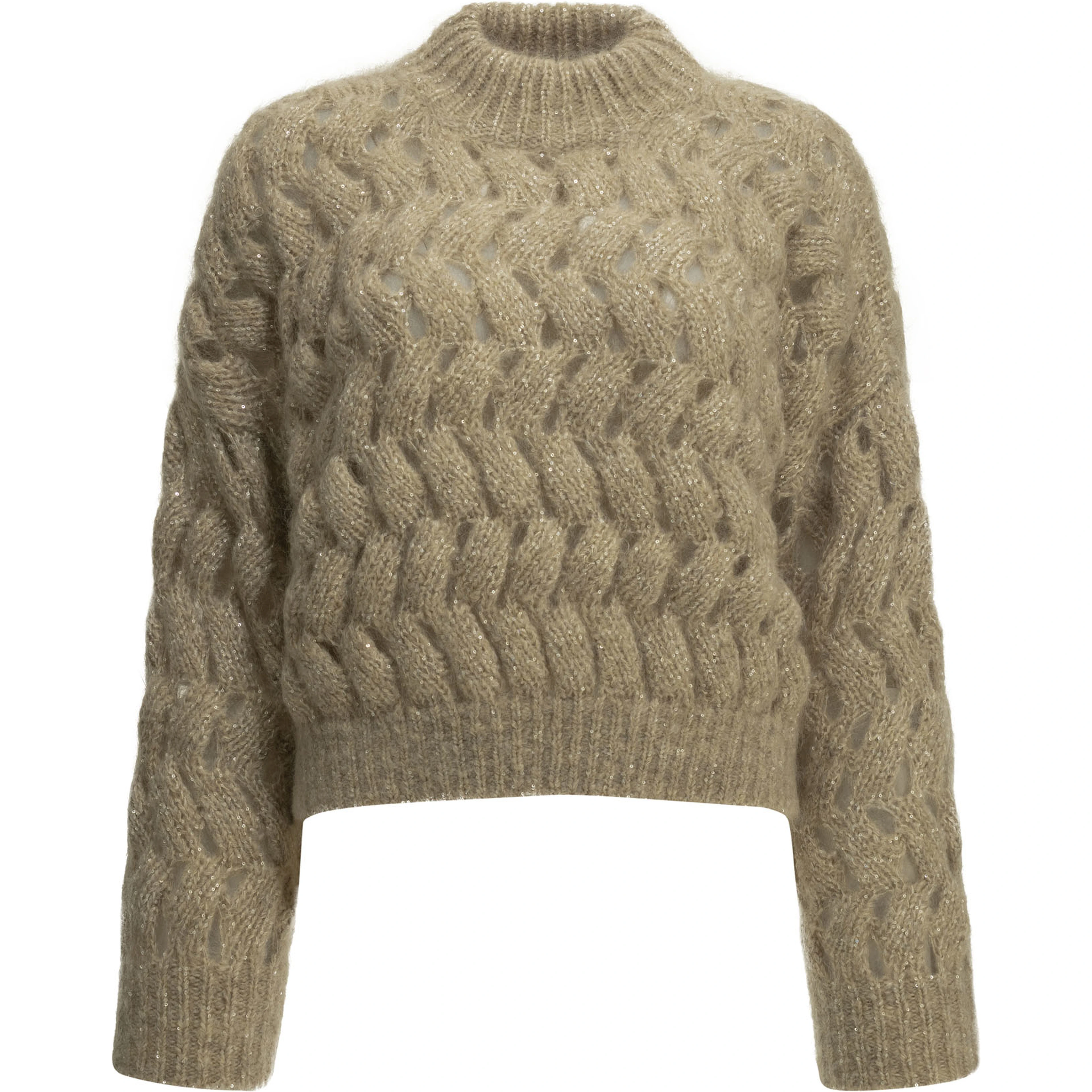"Dazzling Zigzag Cables" Crew-Neck Sweater