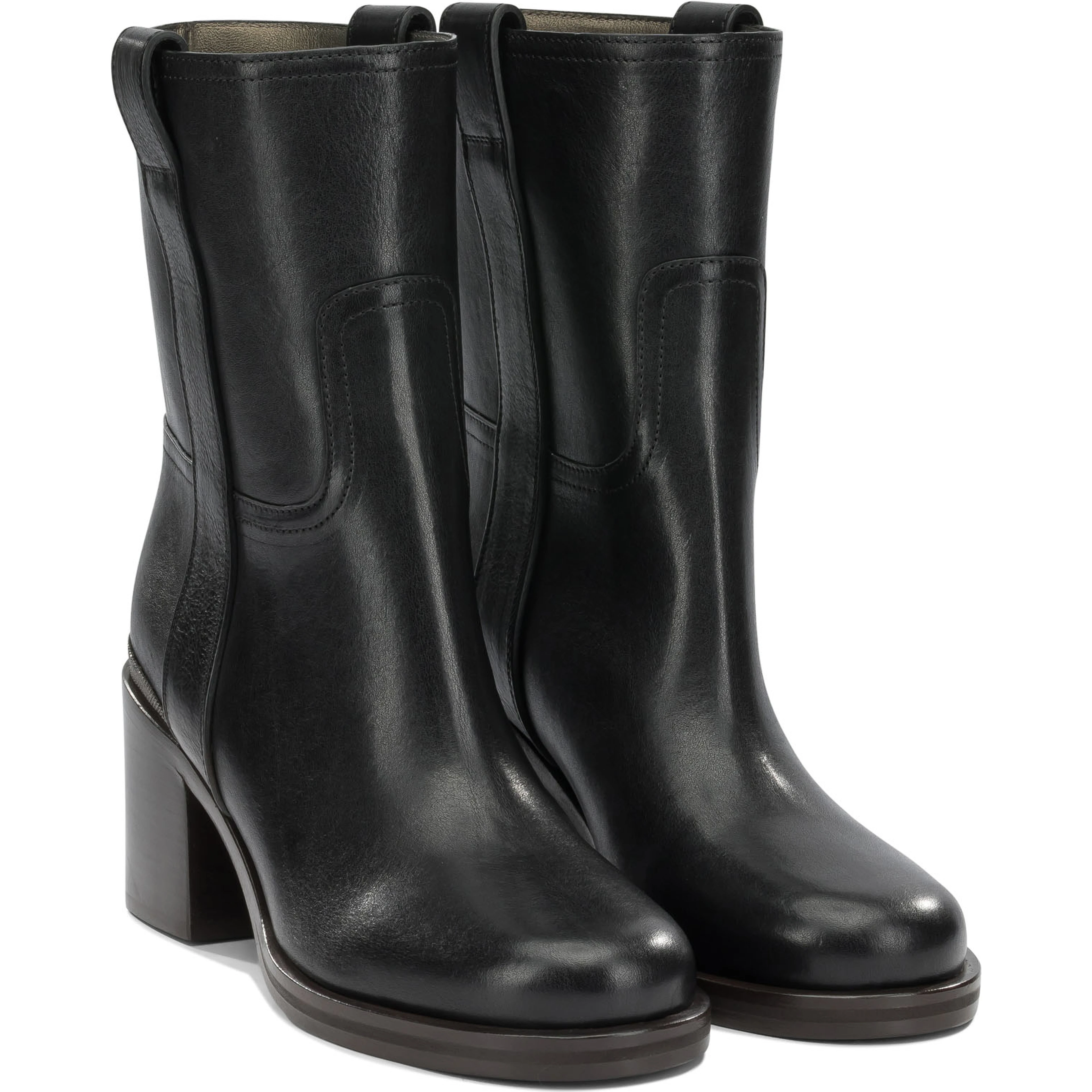 Leather pull-on ankle boots